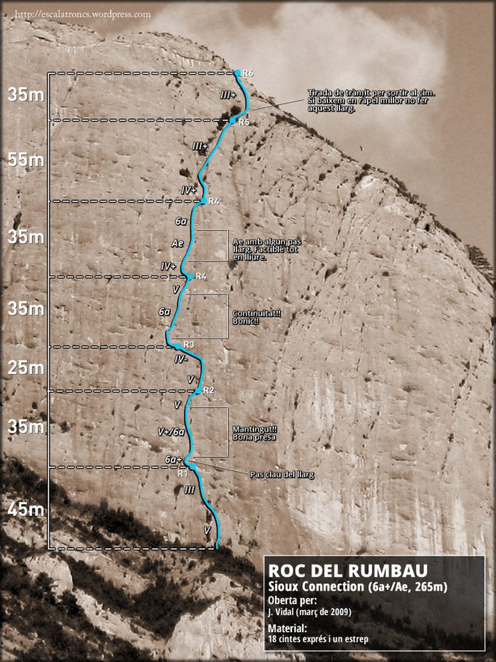 Ressenya de la via Sioux Connection a la Roca del Rumbau (Oliana)